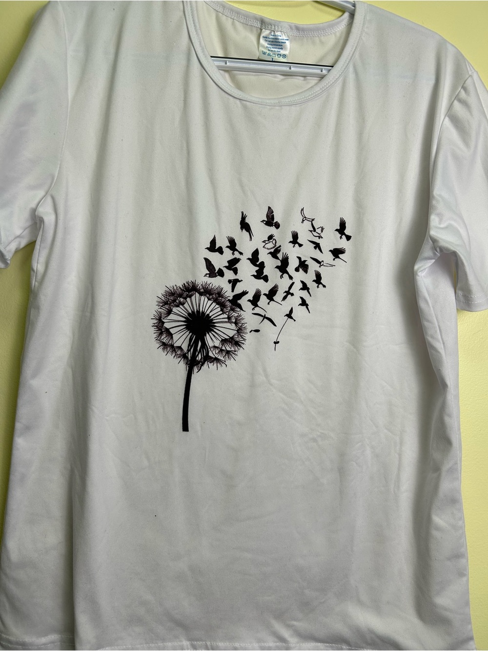 Women's White Short Sleeve Tee with Dandelion & Birds Graphic
